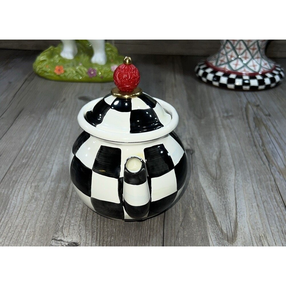 Mackenzie-Childs Courtly Check 4-Cup Teapot OLD STOCK Enamelwear - Picture 3 of 8
